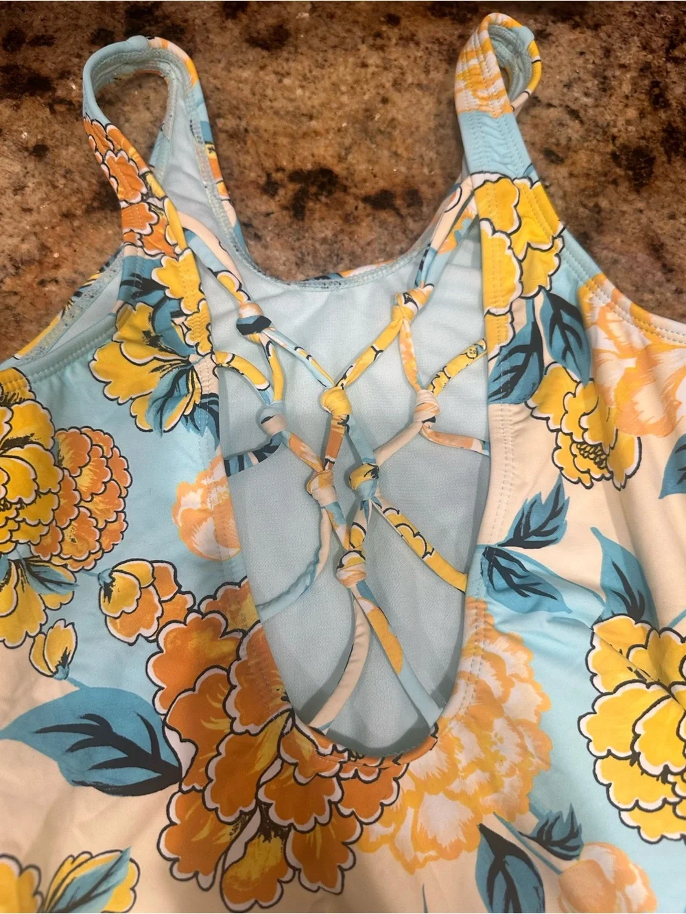 Hobie Girls Blue Yellow Floral Bikini